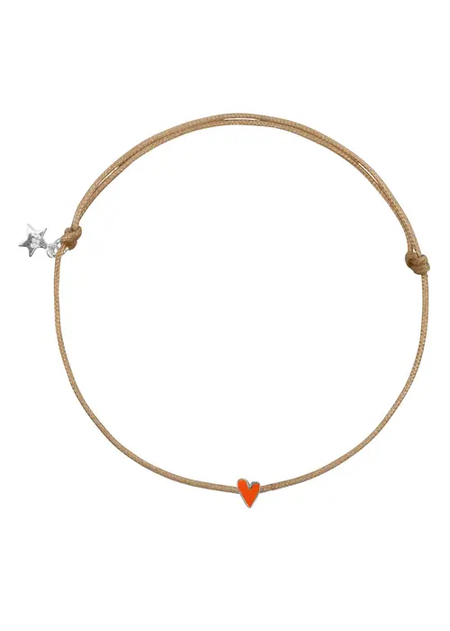 Bibi Camille Bibi Camille Mini Heart Beige Rope Bracelet Neon Coral Enamel Silver