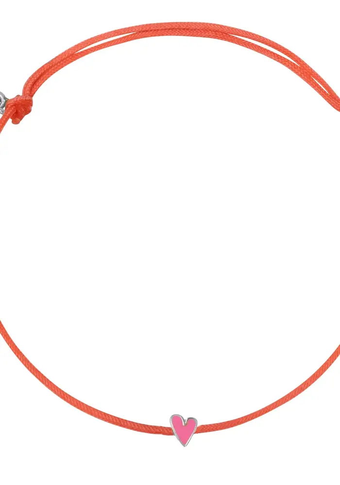 Bibi Camille Mini Heart Pink Rope Bracelet Light Pink Enamel Silver