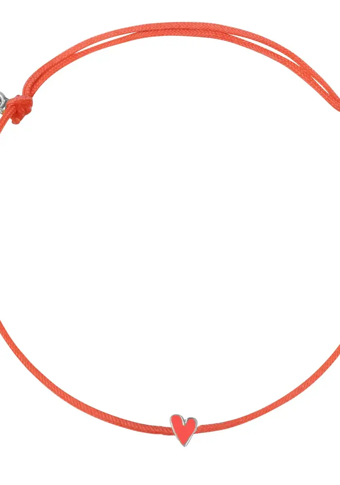 Bibi Camille Mini Heart Pink Rope Bracelet Neon Pink Enamel Silver