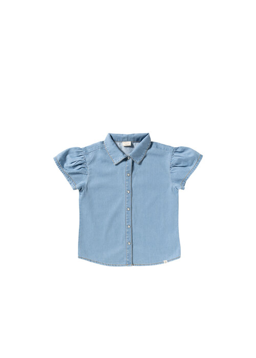 Your Wishes Your Wishes Cotton Denim | Ruffle Blouse Faint Blue