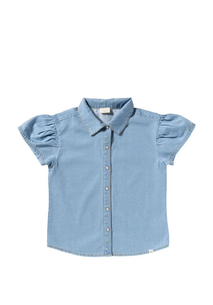 Your Wishes Cotton Denim | Ruffle Blouse Faint Blue
