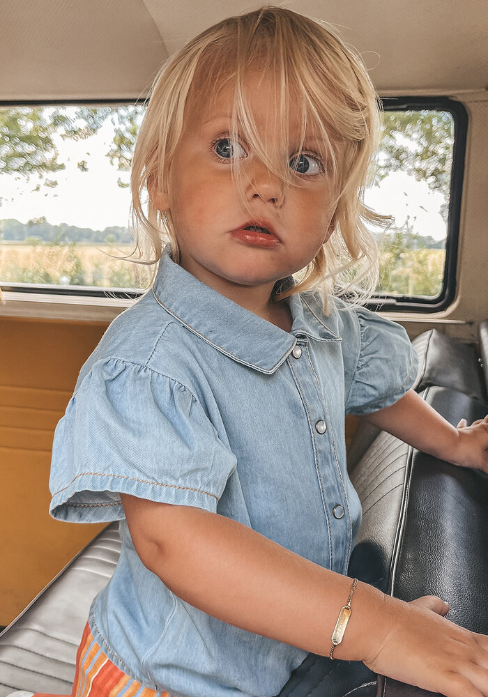 Your Wishes Cotton Denim | Ruffle Blouse Faint Blue