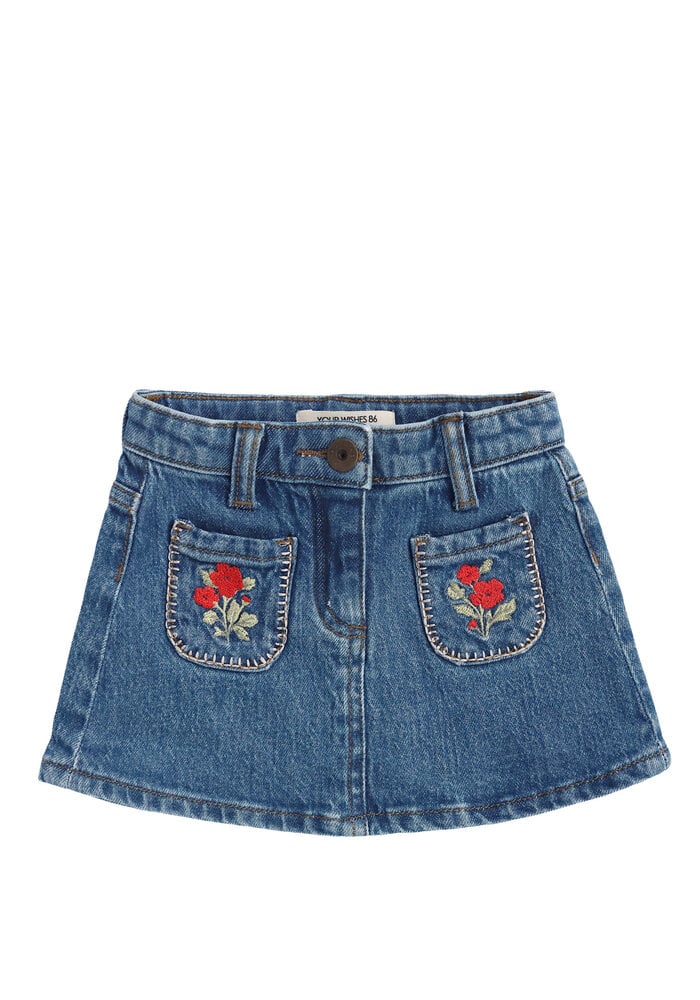Your Wishes Stretch Denim | Pocket Skirt Faint Blue