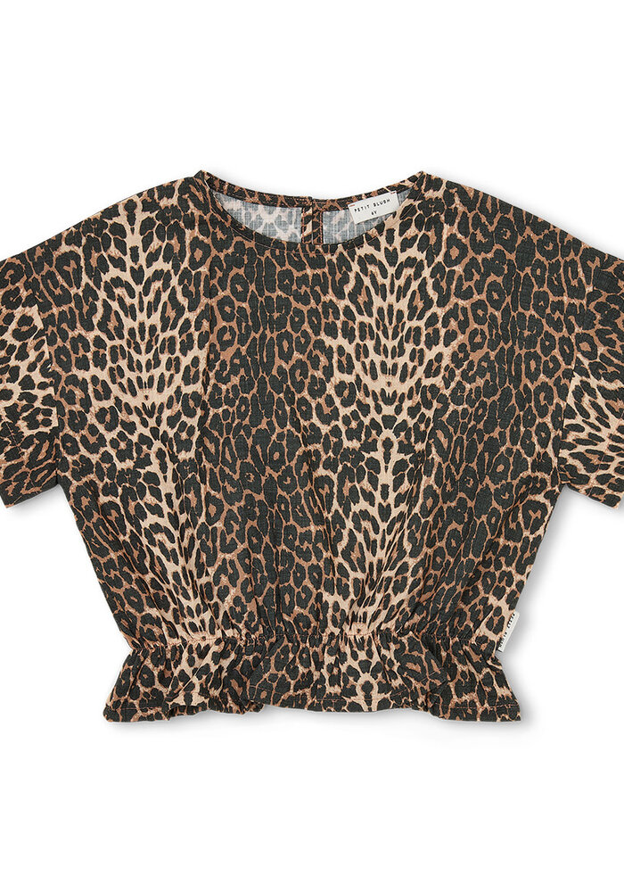 Petit Blush Blouse Elastic Waist Leopard AOP