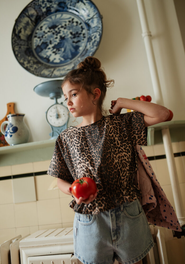 Petit Blush Blouse Elastic Waist Leopard AOP