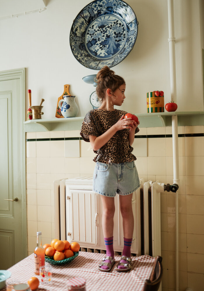 Petit Blush Blouse Elastic Waist Leopard AOP