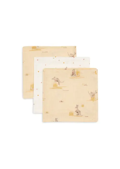 Jollein Jollein  Monddoekje Hydrofiel 31x31cm - Kangaroots - 3 Stuks