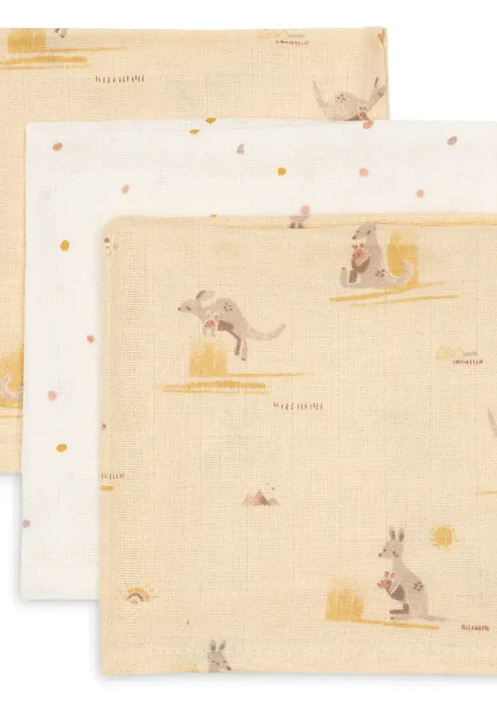 Jollein  Monddoekje Hydrofiel 31x31cm - Kangaroots - 3 Stuks