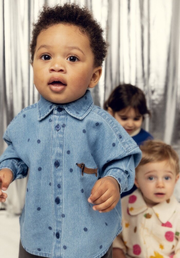 Mini Rodini Lw denim dots aop ls shirt Blue