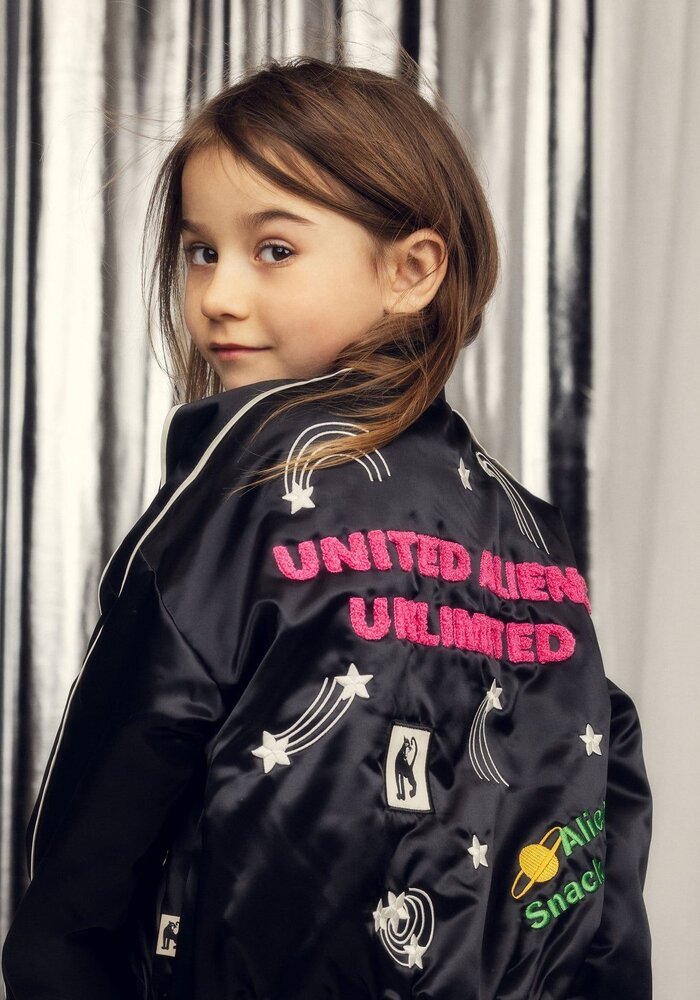 Mini Rodini United aliens unlimited satin baseball jacket Black