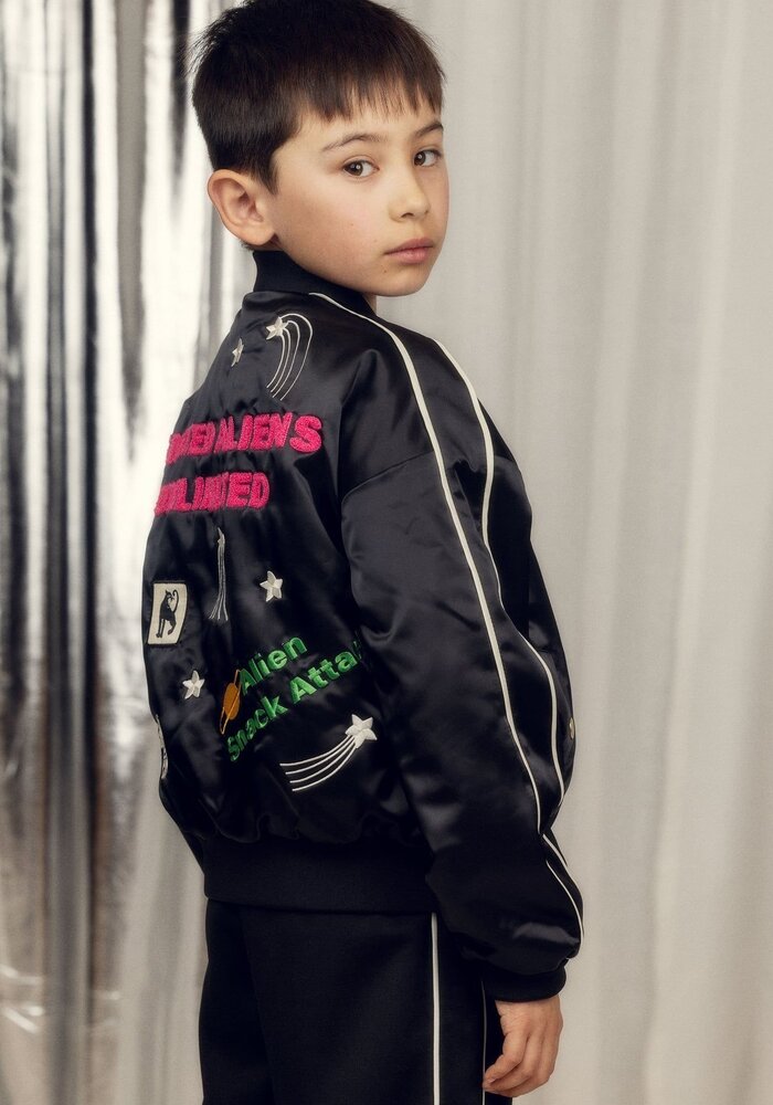 Mini Rodini United aliens unlimited satin baseball jacket Black