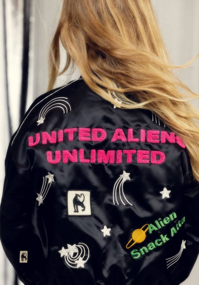 Mini Rodini United aliens unlimited satin baseball jacket Black