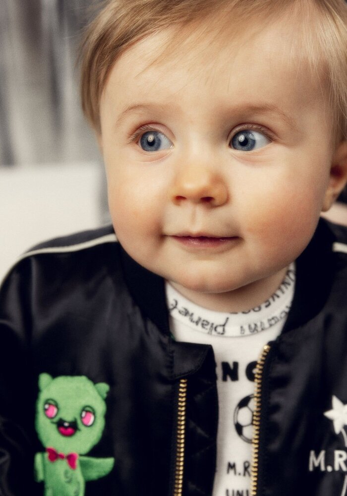 Mini Rodini United aliens unlimited satin baseball jacket Black