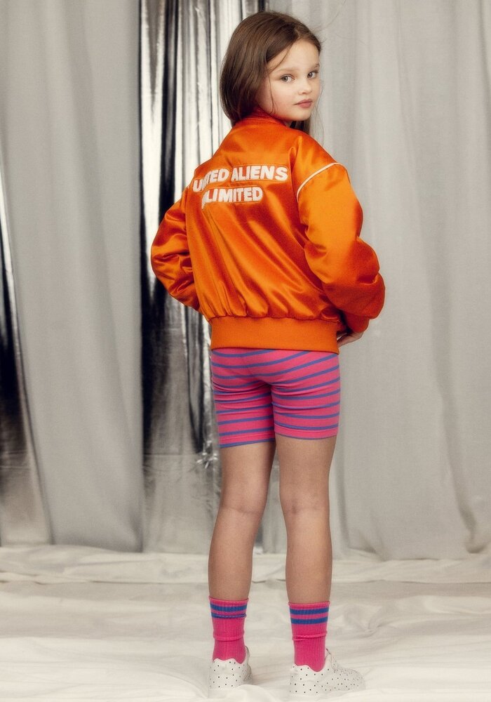 Mini Rodini Travel agency chenille satin baseball jacket Orange
