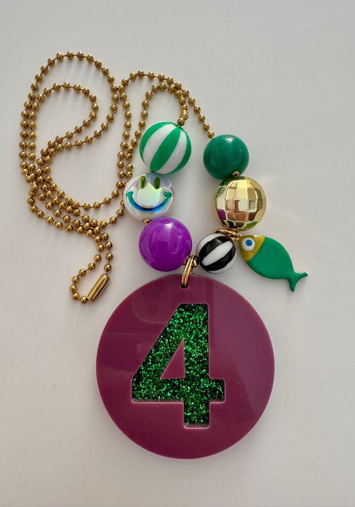 Bymelo Verjaardagsketting Plum Paars/ Groen Glitter cijfer 4