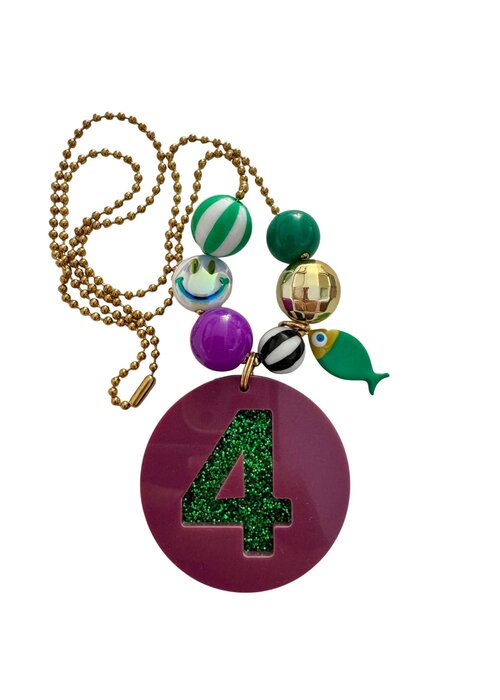 ByMelo Bymelo Verjaardagsketting Plum Paars/ Groen Glitter cijfer 4