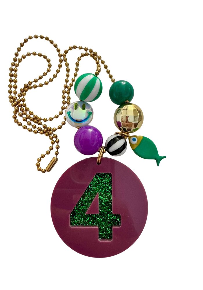 Bymelo Verjaardagsketting Plum Paars/ Groen Glitter cijfer 4