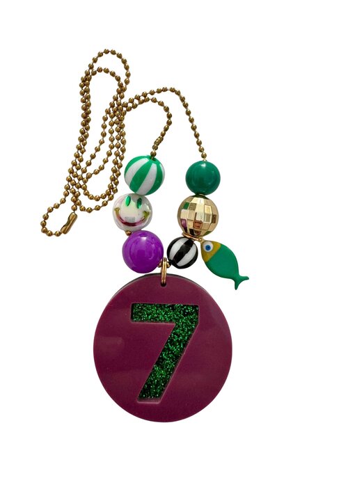 ByMelo Bymelo Verjaardagsketting Plum Paars/ Groen Glitter cijfer 7