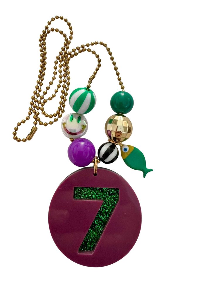 Bymelo Verjaardagsketting Plum Paars/ Groen Glitter cijfer 7