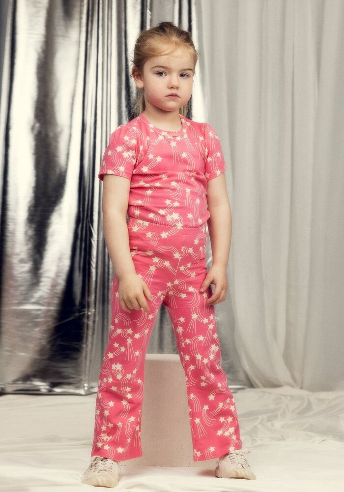Mini Rodini Starfall aop flared trousers Pink