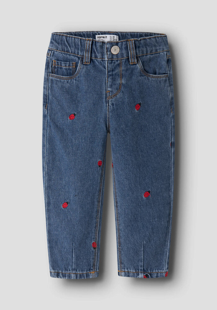 name it NMFBELLA MOM EMB JEANS 3285-ZA Medium Blue Denim LADY BUG