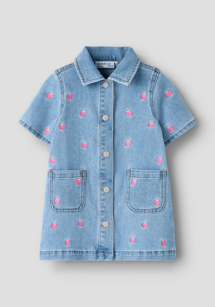 name it NMFLAILA SS EMB DRESS 6202-IZ Light Blue Denim STARWBERRY