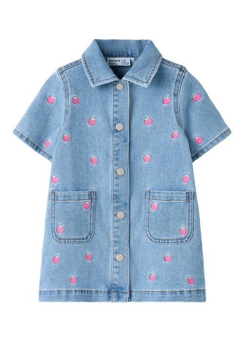 Name it name it NMFLAILA SS EMB DRESS 6202-IZ Light Blue Denim STARWBERRY
