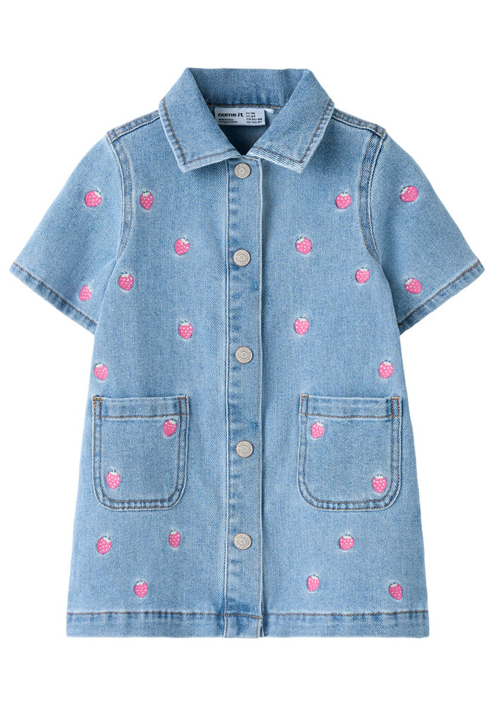 name it NMFLAILA SS EMB DRESS 6202-IZ Light Blue Denim STARWBERRY