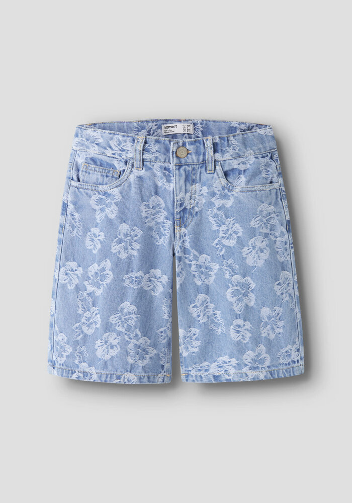name it NKFROSE DNM JACQ LONG SHORTS 2440-JA H Light Blue Denim FLOWERS