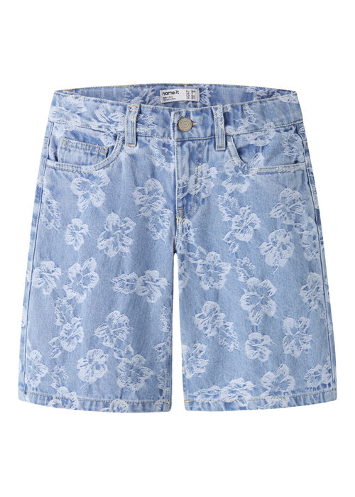 Name it name it NKFROSE DNM JACQ LONG SHORTS 2440-JA H Light Blue Denim FLOWERS