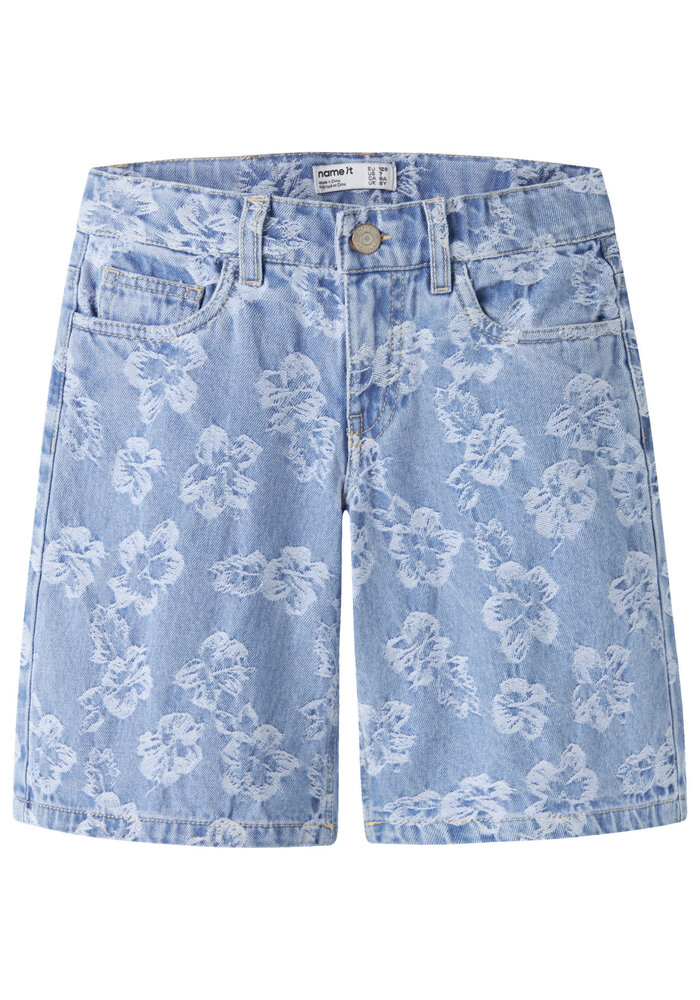 name it NKFROSE DNM JACQ LONG SHORTS 2440-JA H Light Blue Denim FLOWERS