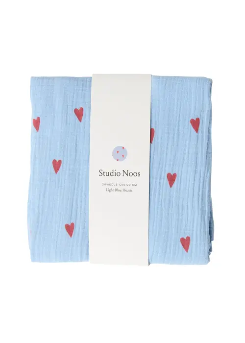 Studio Noos Studio Noos Hydrofiele Doek Met Hartjes Light Blue– Large