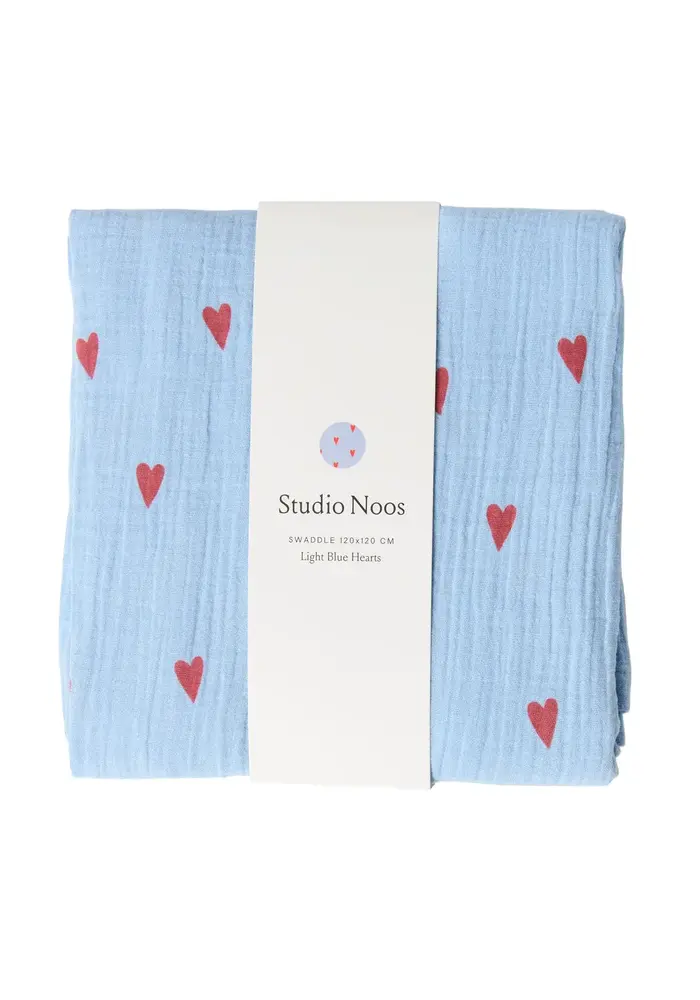 Studio Noos Hydrofiele Doek Met Hartjes Light Blue– Large