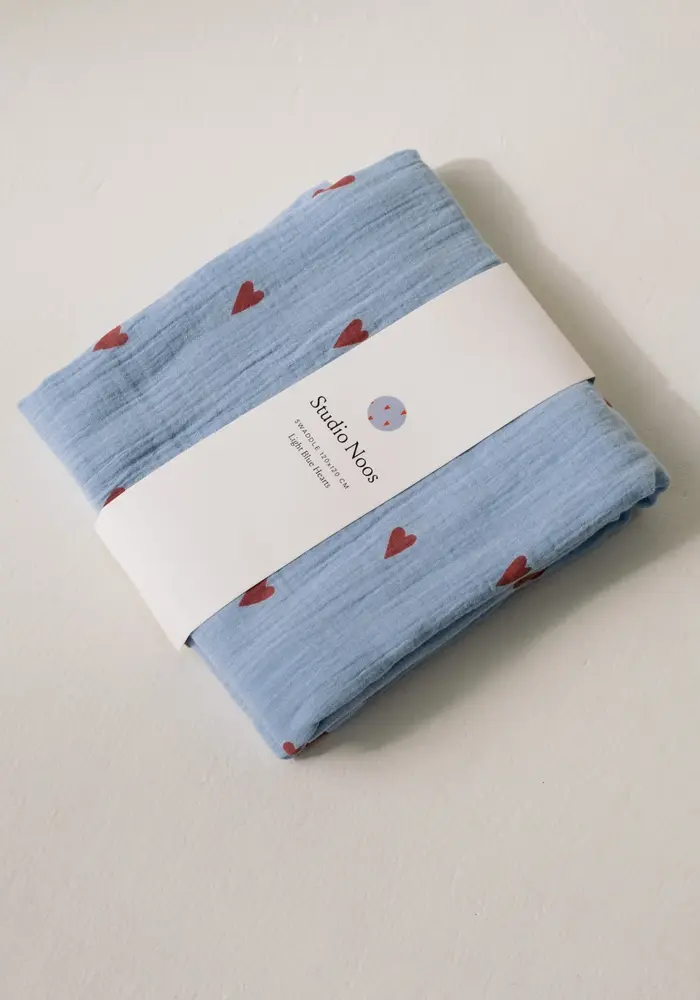 Studio Noos Hydrofiele Doek Met Hartjes Light Blue– Large