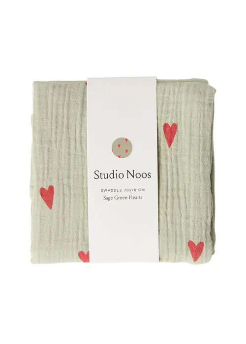 Studio Noos Studio Noos Hydrofiele Doek Sage Green Hearts 70x70