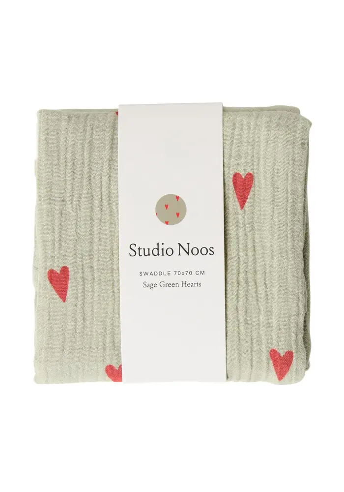 Studio Noos Hydrofiele Doek Sage Green Hearts 70x70
