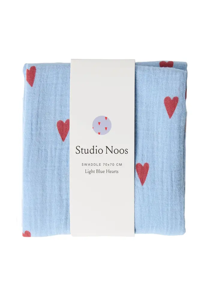 Studio Noos Hydrofiele Doek Light Blue Hearts 70x70