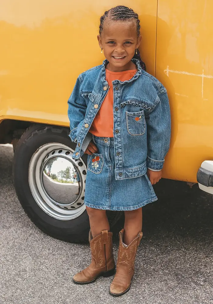 Your Wishes Stretch Denim | Ruffle Jacket Faint Blue
