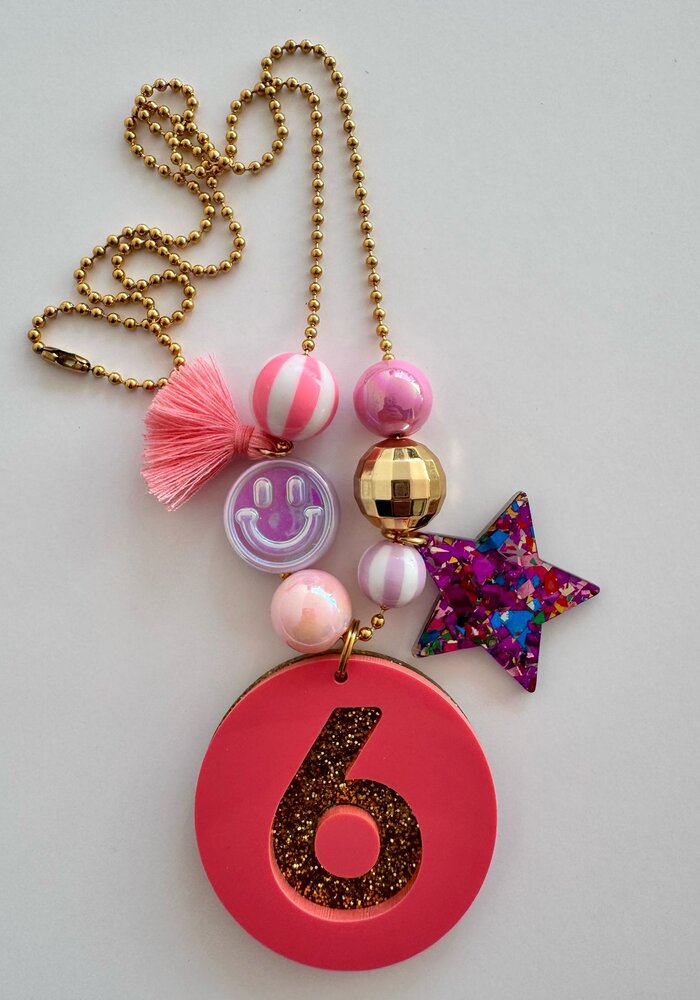 Bymelo Verjaardagsketting Roze Glitter Cijfer 6