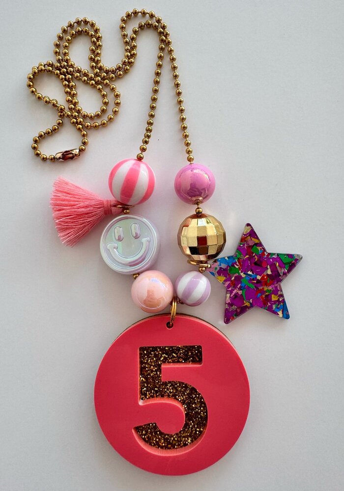 Bymelo Verjaardagsketting Roze Glitter Cijfer 5