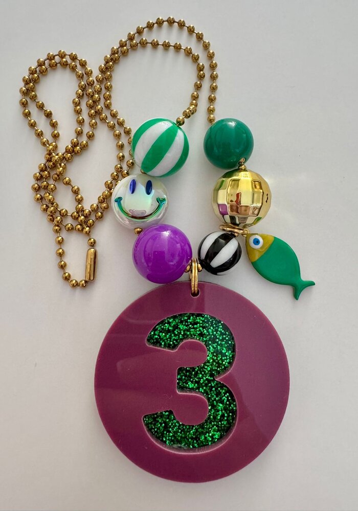 Bymelo Verjaardagsketting Plum Paars/Groen Glitter Cijfer 3