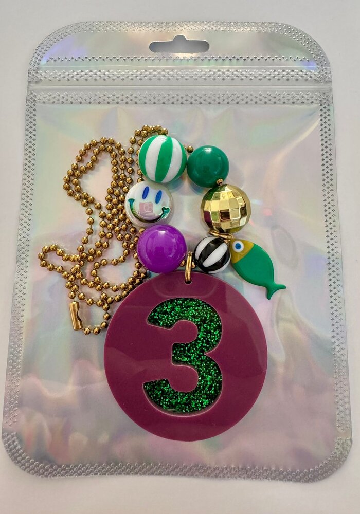 Bymelo Verjaardagsketting Plum Paars/Groen Glitter Cijfer 3