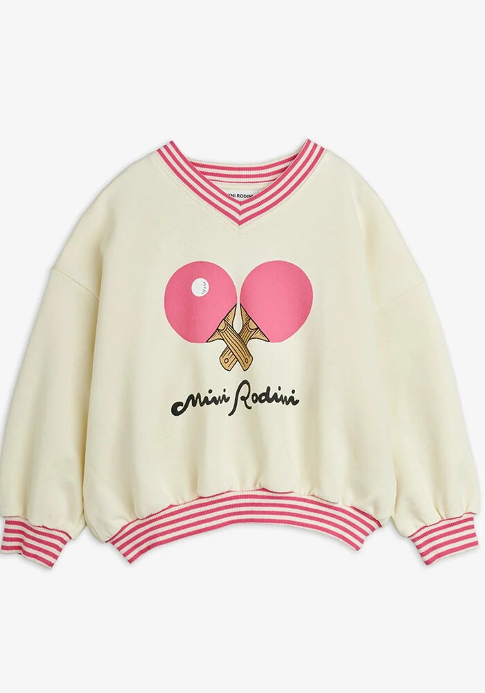 Mini Rodini Table tennis sp striped rib sweatshirt White