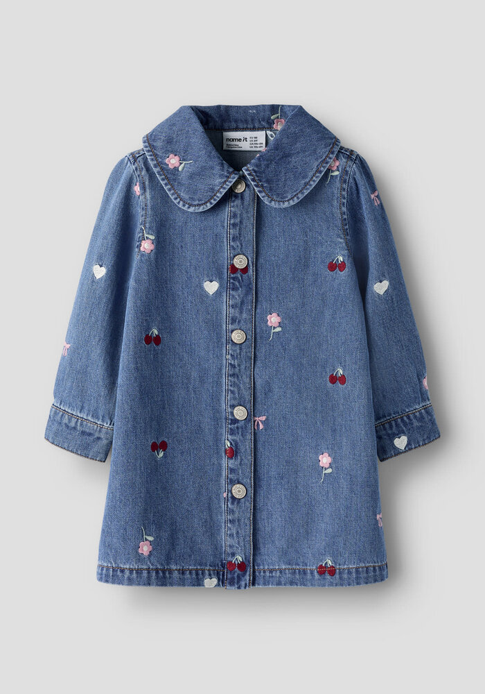 Name It NMFEMILY LS EMB DNM DRESS 4870-OV L Medium Blue Denim EMB