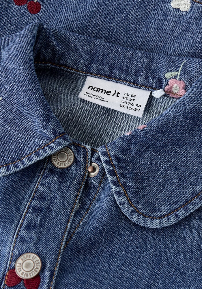 Name It NMFEMILY LS EMB DNM DRESS 4870-OV L Medium Blue Denim EMB