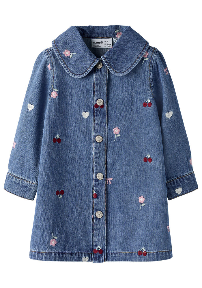 Name It NMFEMILY LS EMB DNM DRESS 4870-OV L Medium Blue Denim EMB