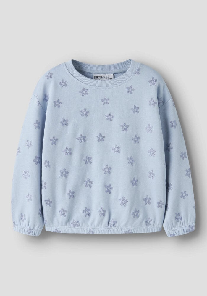 Name It NMFVILUBA LS NREG SWEAT UNB Subdued Blue Glitter Flower
