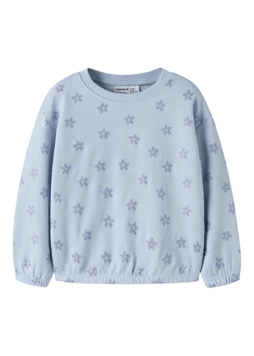 Name it Name It NMFVILUBA LS NREG SWEAT UNB Subdued Blue Glitter Flower