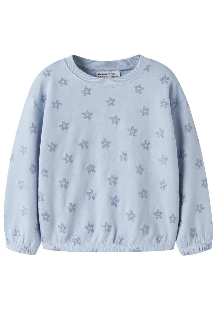 Name It NMFVILUBA LS NREG SWEAT UNB Subdued Blue Glitter Flower