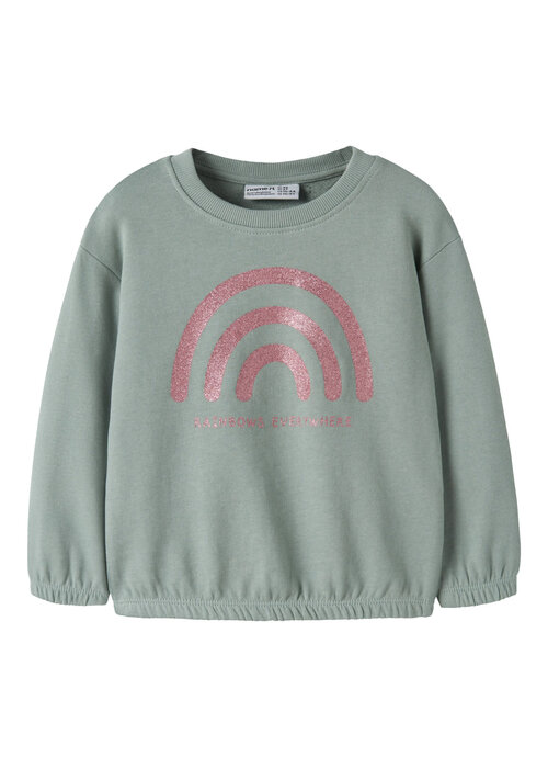 Name it Name It NMFVILUBA LS NREG SWEAT UNB Green Milieu Glitter Rainbow